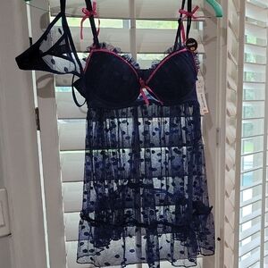 Rene Rofe Navy and Pink Sheer Chemise